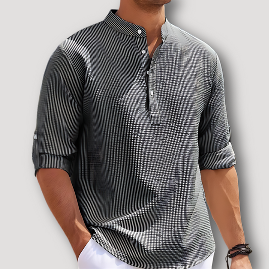 Pinstripe Half Sleeve Quarter Henley Shirt Men