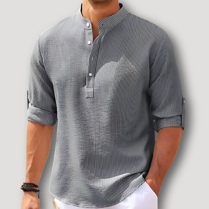 Pinstripe Half Sleeve Quarter Henley Shirt Men