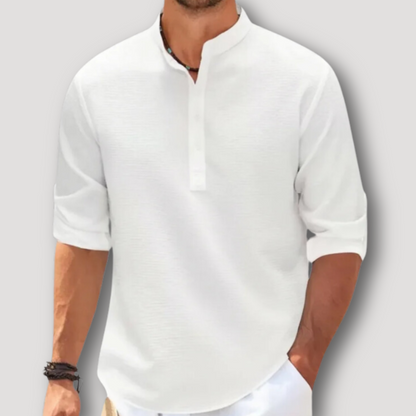 Pinstripe Half Sleeve Quarter Henley Shirt Men