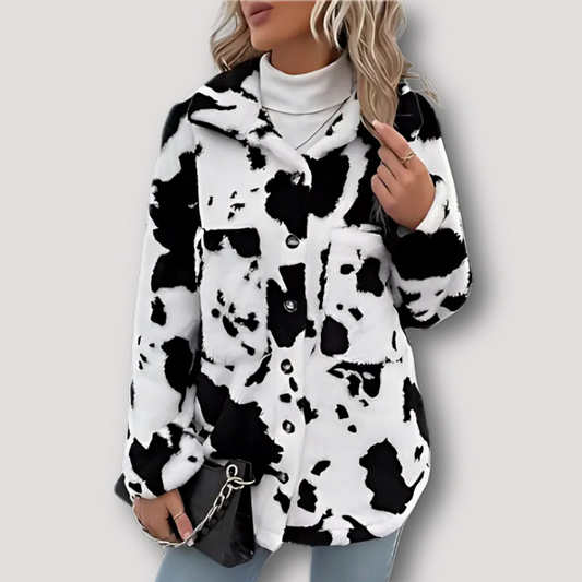 Aesthetic Cow Print Button Up Jacket