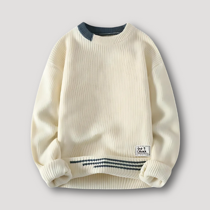 Contrast Crew Neck Knit Sweater for Men