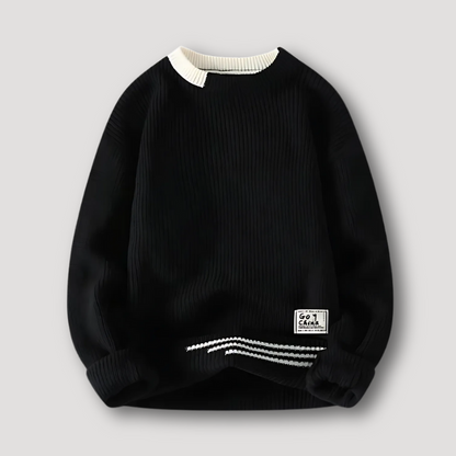 Contrast Crew Neck Knit Sweater for Men