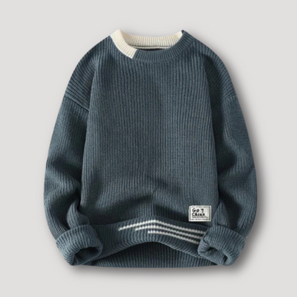 Contrast Crew Neck Knit Sweater for Men