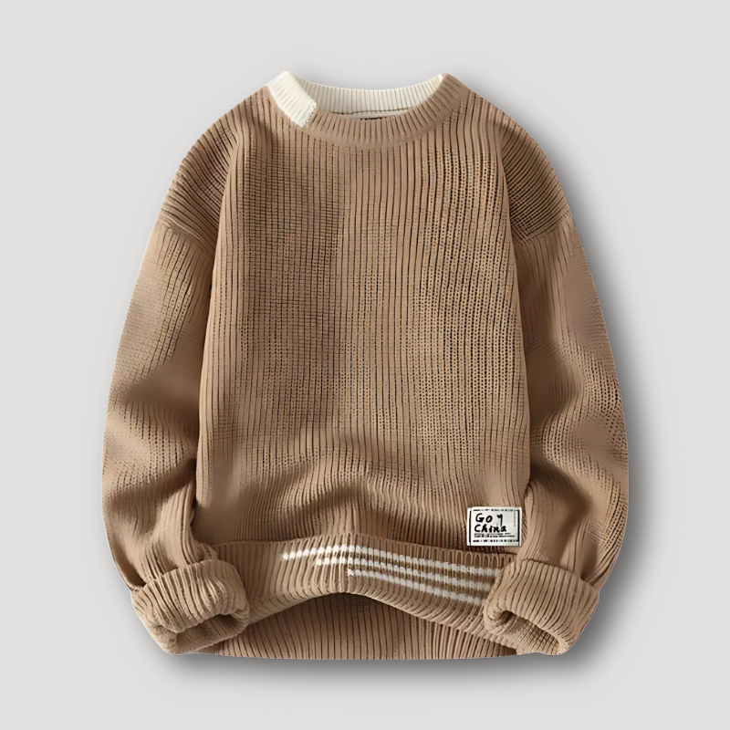 Contrast Crew Neck Knit Sweater for Men