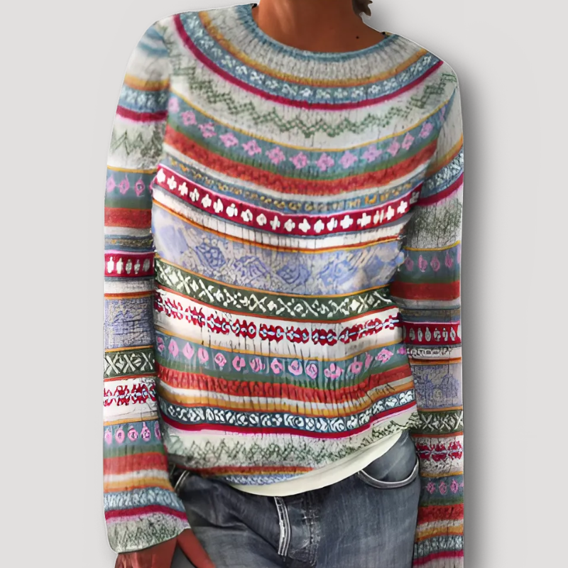 Colorful Striped Knit Pullover Sweater Women