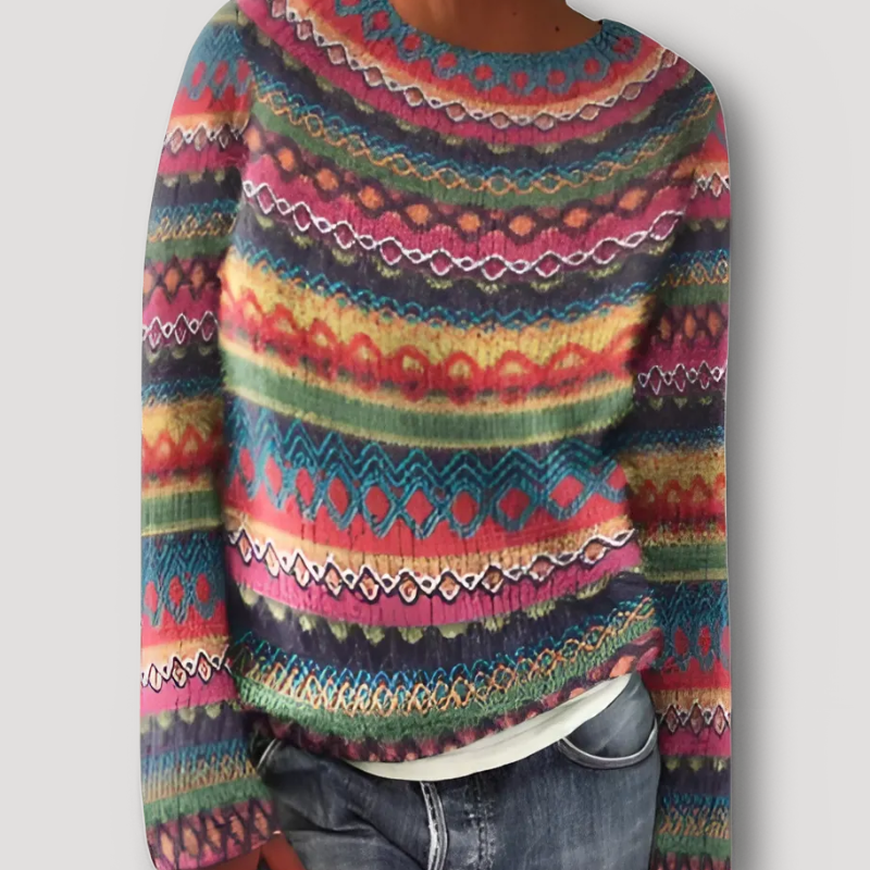 Colorful Striped Knit Pullover Sweater Women