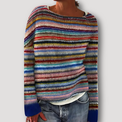 Colorful Striped Knit Pullover Sweater Women