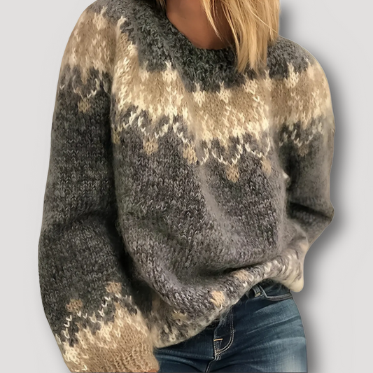 Geometric Pattern Fuzzy Knit Sweater Women