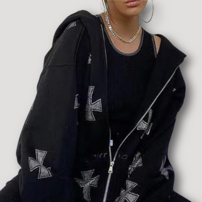 Cross Embroidery Patches Women's Oversized Hoodies and Sweatpants set