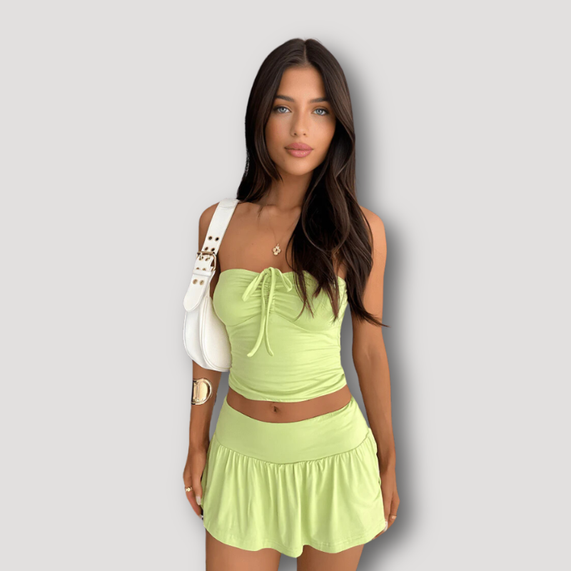 Strapless Cropped Tube Top And Mini Skirt Matching Set