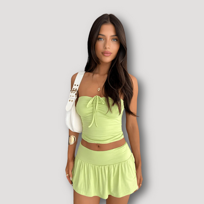 Strapless Cropped Tube Top And Mini Skirt Matching Set