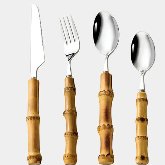 Cutlery Utensil Set - Stainless Steel - Bamboo Cutlery
