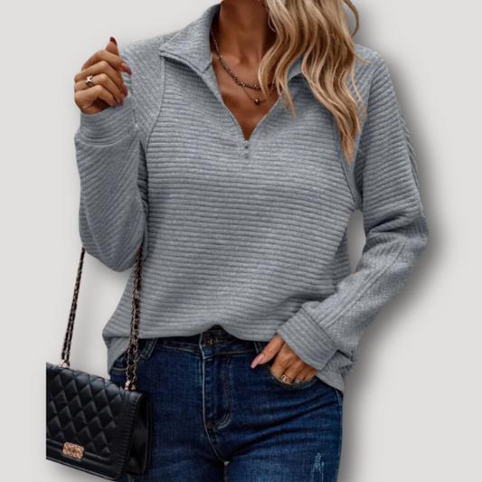 Ribbed Pullover Knitwear Sweater Women's Quarter Zip