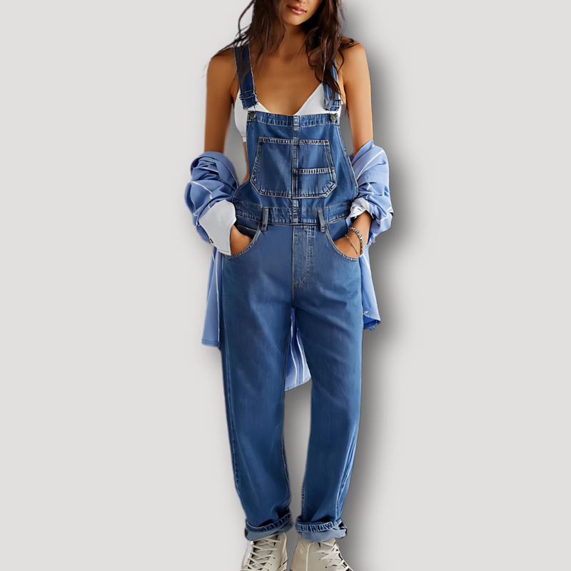 Patch Pocket Overall Suspenders Denim Jumpsuit Women