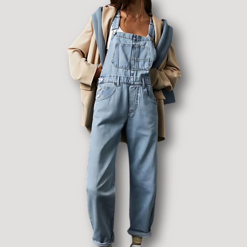 Patch Pocket Overall Suspenders Denim Jumpsuit Women