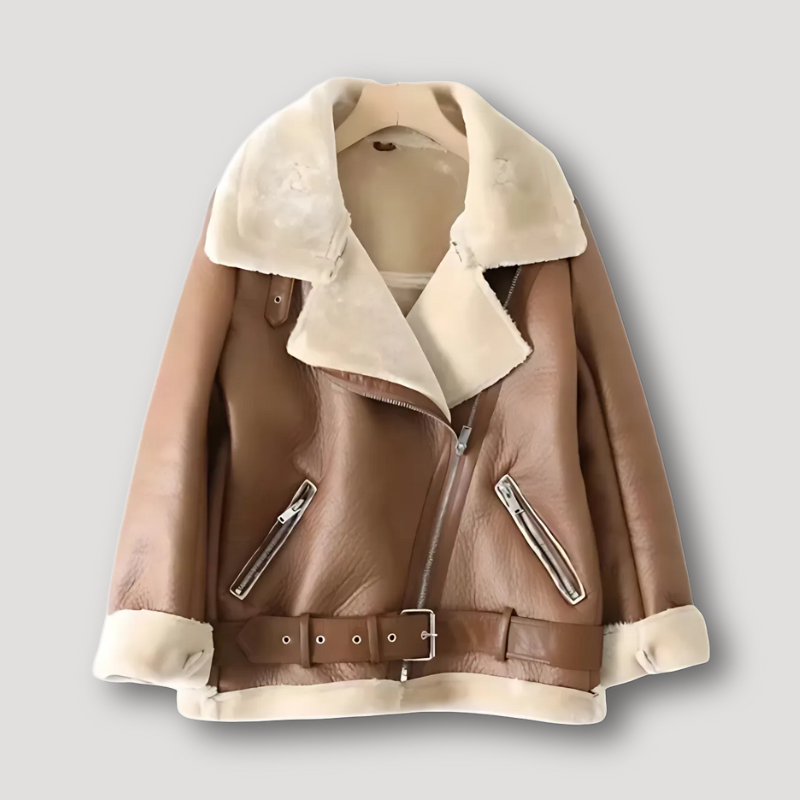 Faux Fur Lining Leather Aviator Jacket for Women