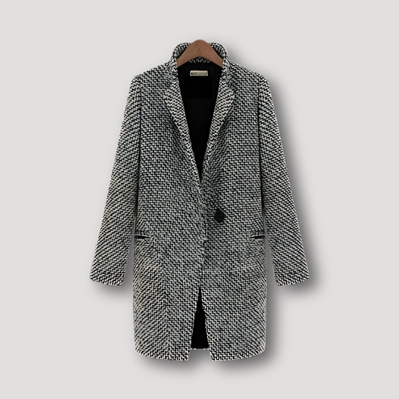 Single Button Grey Long Wool Coat for Women