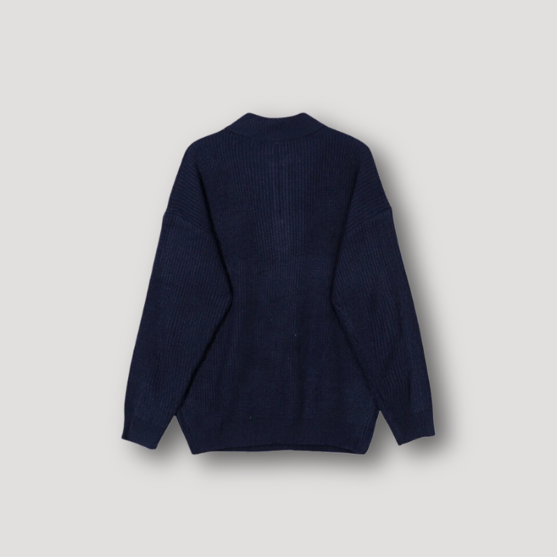 Rib Knit Quarter Zip Blue Knitted Sweater