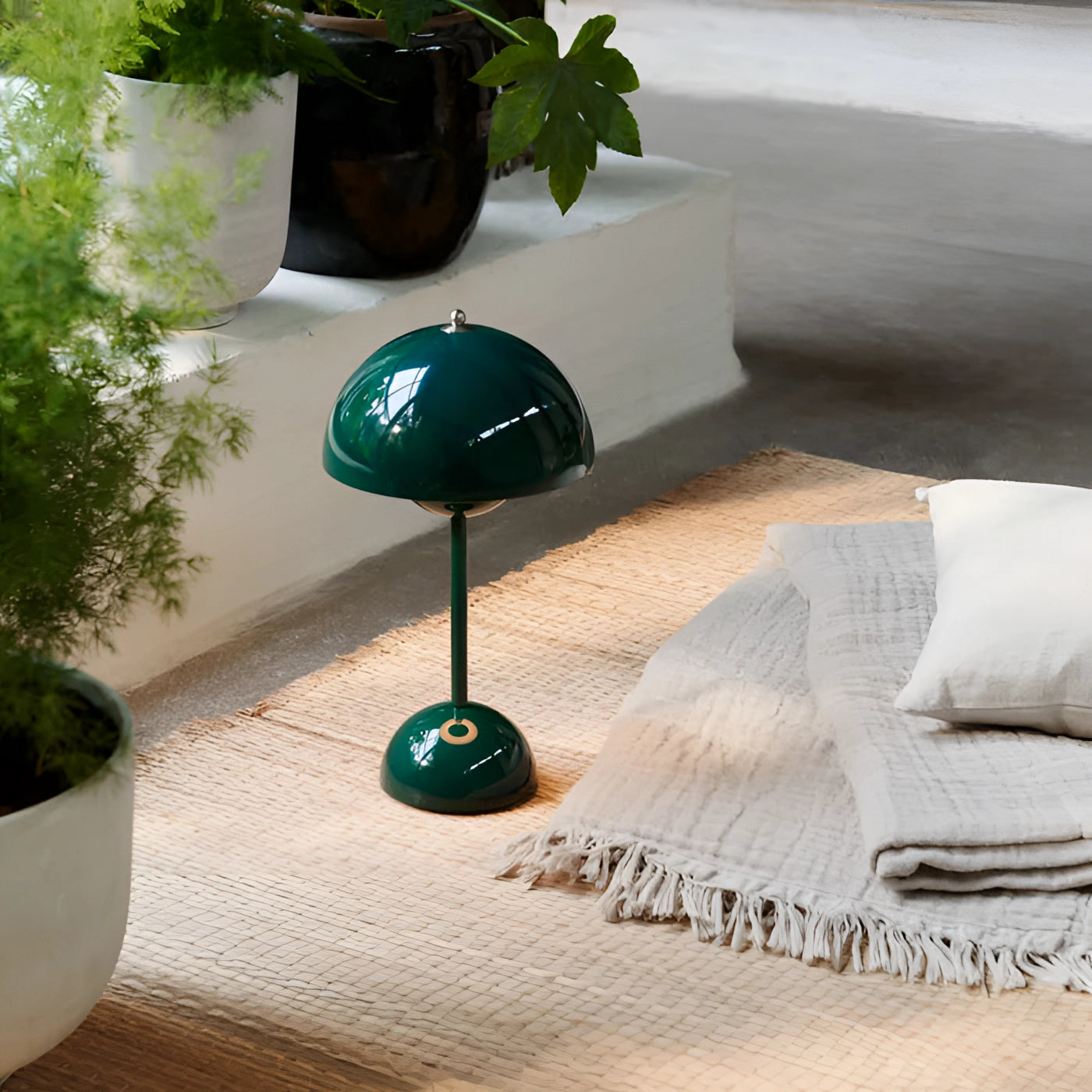 Darkgreen Mushroom Lamp Table - Led - Retro - Cordless Portable - Metal - Rechargeable