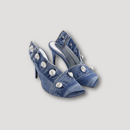 Peep Toe Heels Denim Sandals