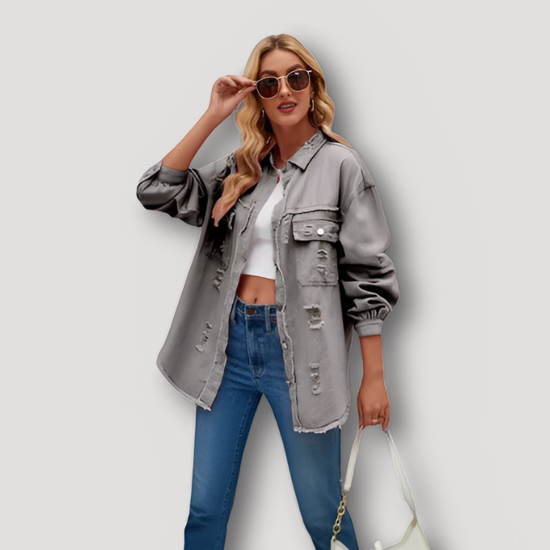 Vintage Ripped Denim Jacket Women