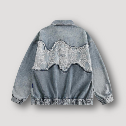 Paisley Pattern Embroidery Patchwork Denim Jacket Women