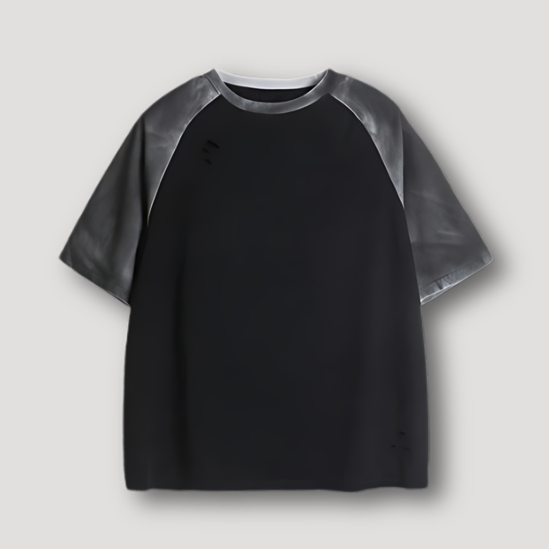 Ripped Hole Contrast Color Short Raglan Sleeve Oversized Tee T Shirt