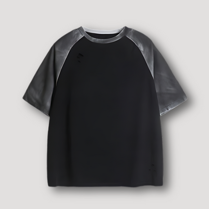 Ripped Hole Contrast Color Short Raglan Sleeve Oversized Tee T Shirt