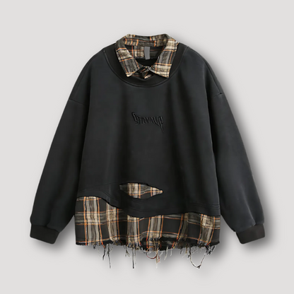 Frayed Hem Check Layered Sweatshirt Men Sale