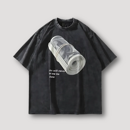 Black Washed Money Roll Oversized Graphic Tee T Shirt