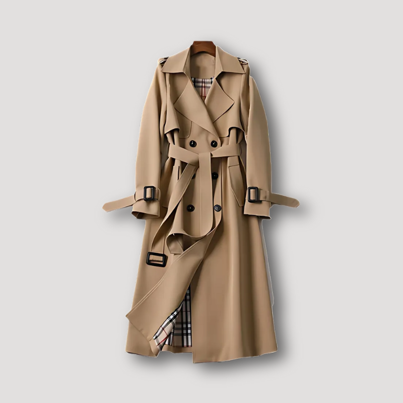 Plaid Lining Belted Waist Trench Coat Coat for Women