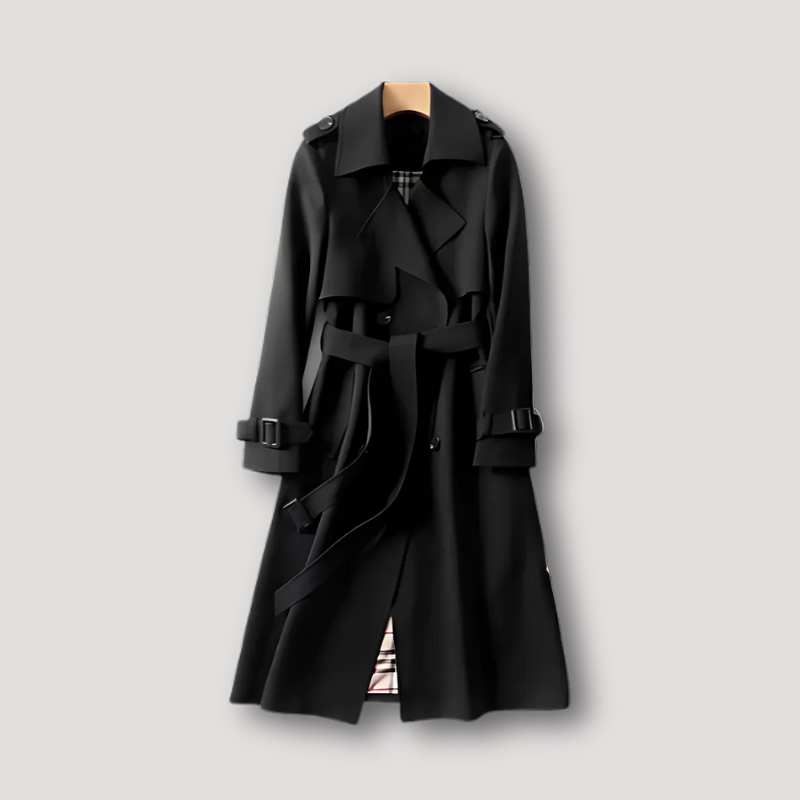 Plaid Lining Belted Waist Trench Coat Coat for Women