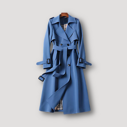 Plaid Lining Belted Waist Trench Coat Coat for Women