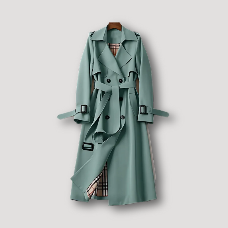 Plaid Lining Belted Waist Trench Coat Coat for Women