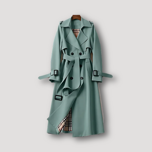 Plaid Lining Belted Waist Trench Coat Coat for Women