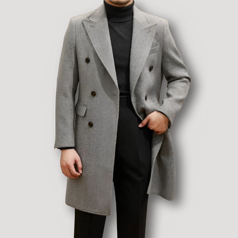 Classic Double-Breasted Wool Overcoat Man