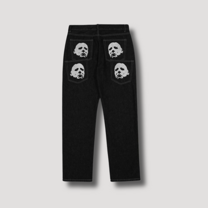 Creepy Faces Black Denim Jeans