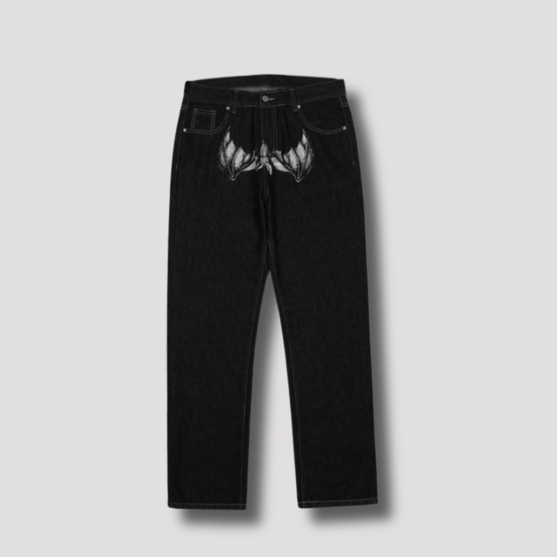 Creepy Faces Black Denim Jeans