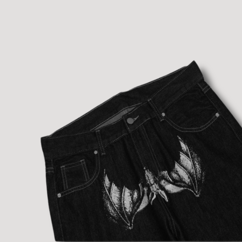 Creepy Faces Black Denim Jeans