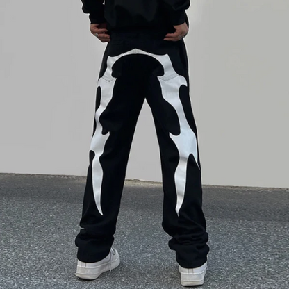 White Tribal Print Baggy Jeans