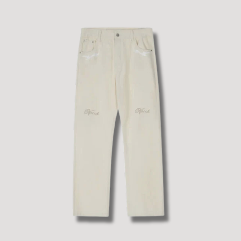 White Tribal Print Baggy Jeans