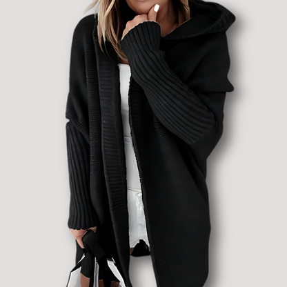 Batwing Sleeve Hooded Long Cardigan Sweater for Women