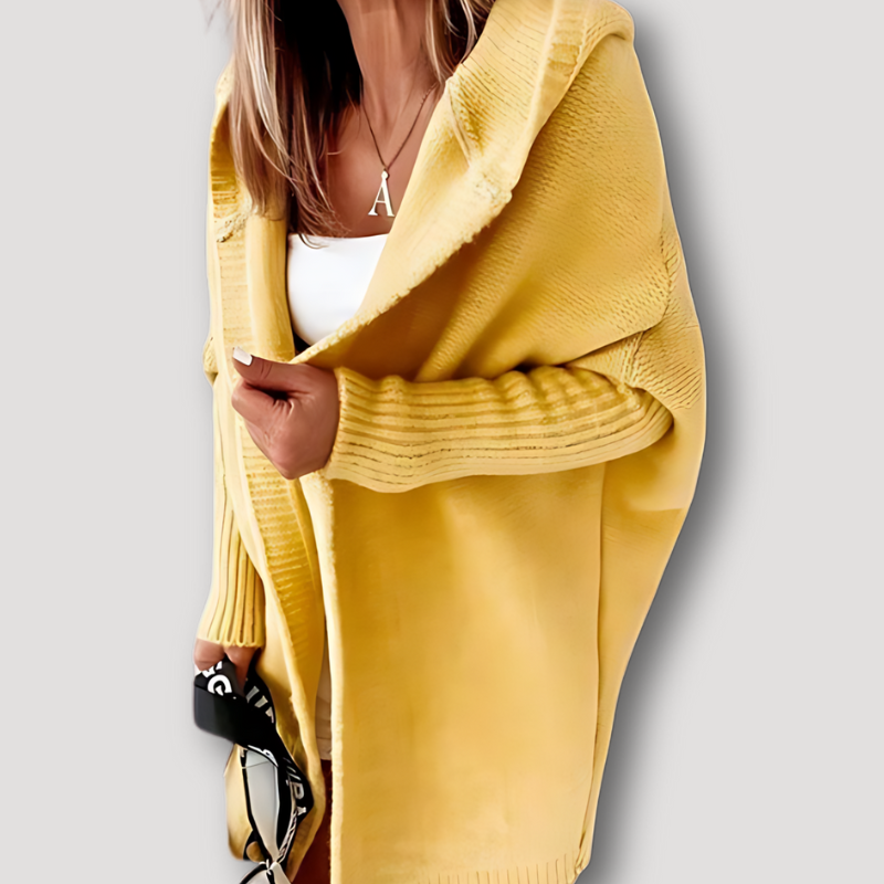 Batwing Sleeve Hooded Long Cardigan Sweater for Women