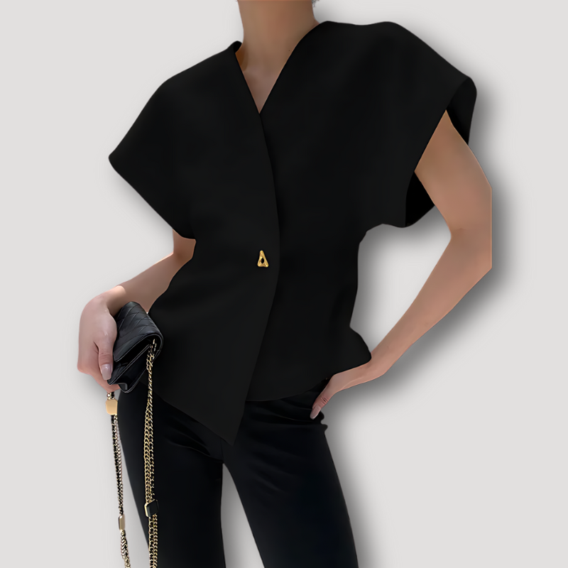 V-neck Golden Button Irregular Top Women's Blouse Australia