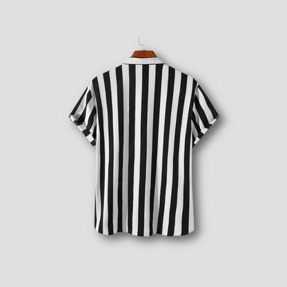 Short Sleeve Black and White Striped Shirt Men