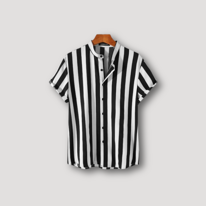 Short Sleeve Black and White Striped Shirt Men