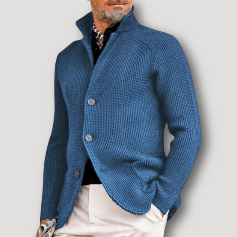 High Collar Knit Cardigan Sweater Men