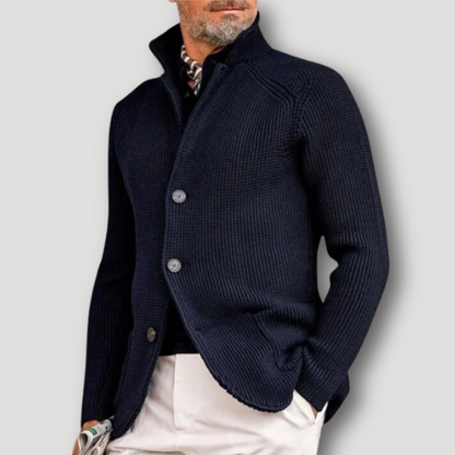 High Collar Knit Cardigan Sweater Men