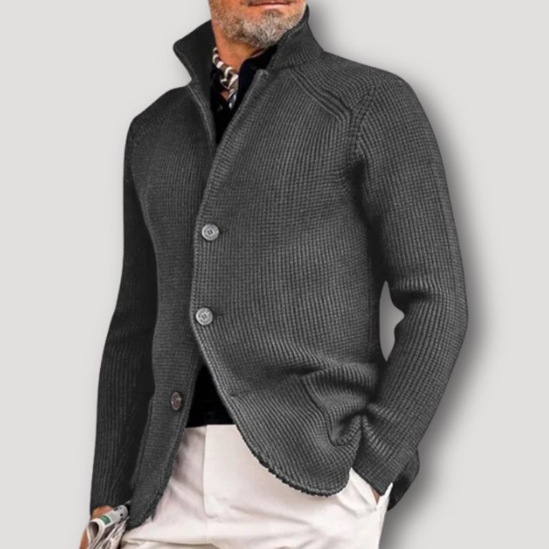 High Collar Knit Cardigan Sweater Men