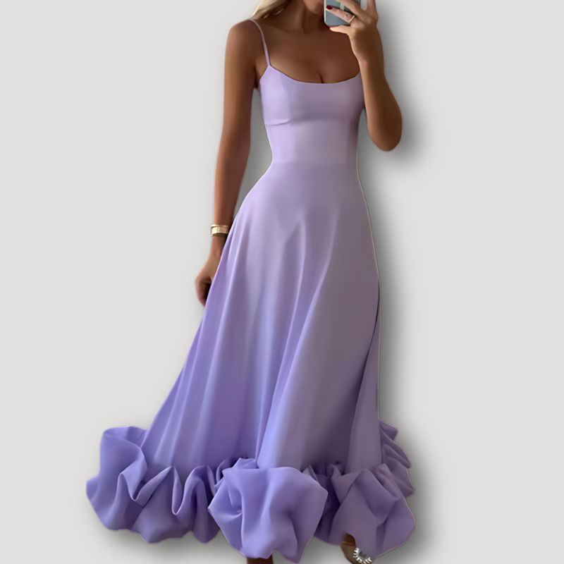 Flowy Fitted Bodice Ruffled Maxi Formal Dress